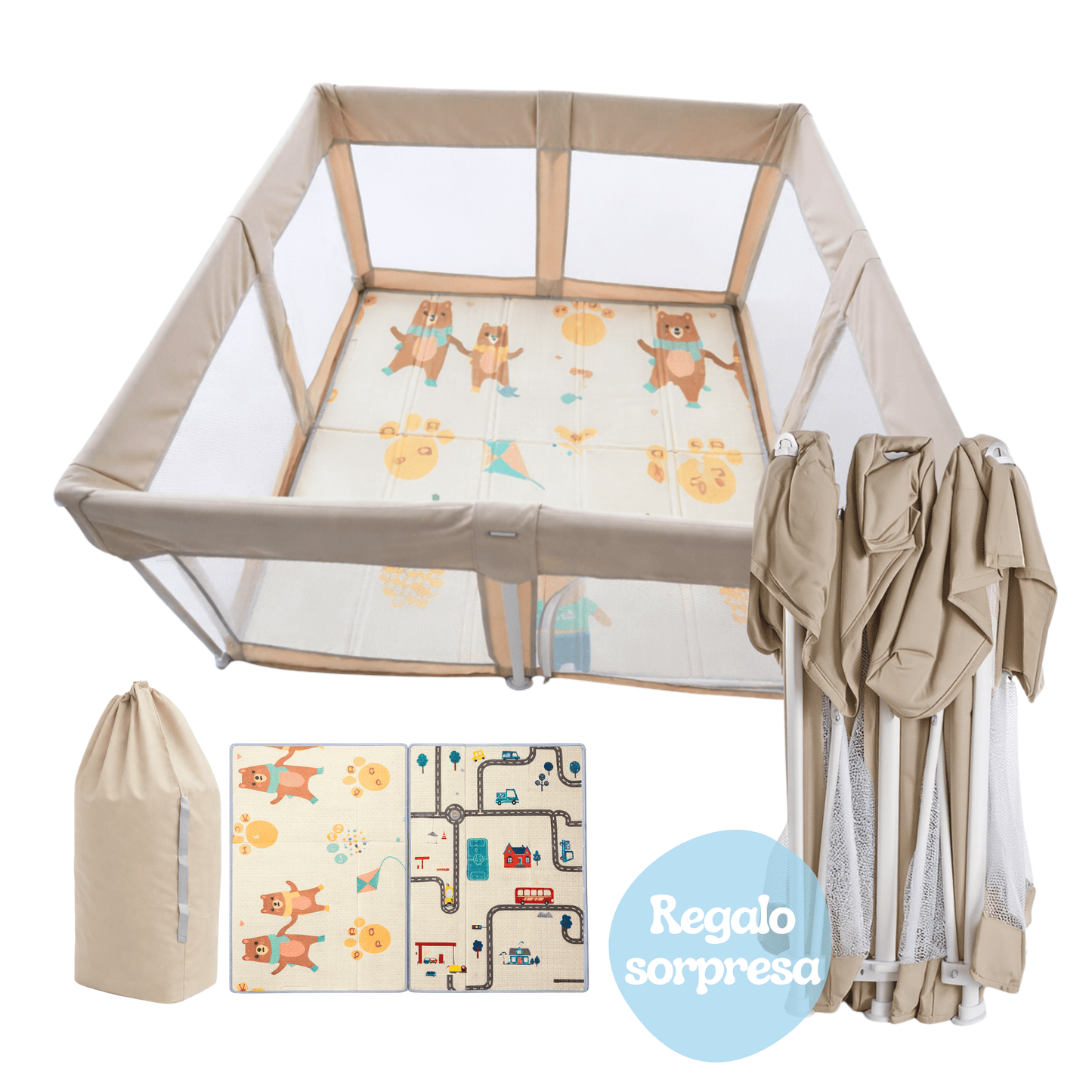Corral Plegable para Bebé con Alfombra - Jappi Play Team