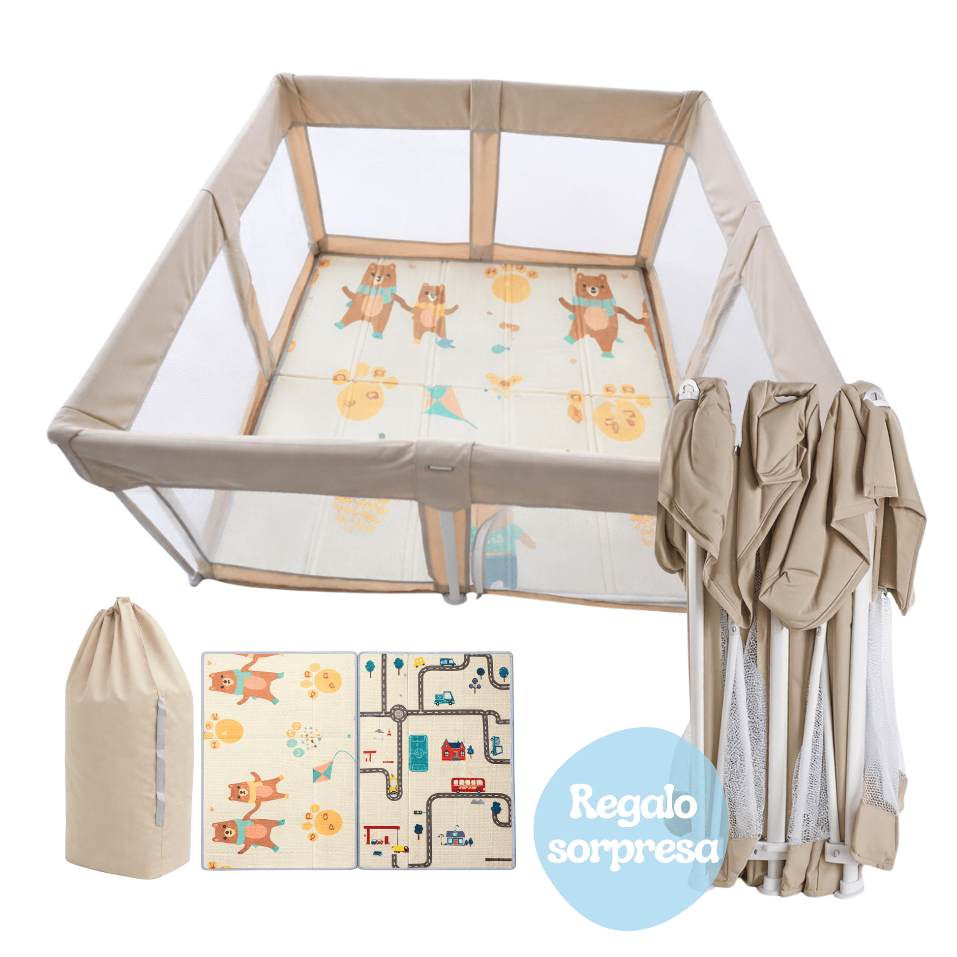 Corral Plegable para Bebé con Alfombra - Jappi Play Team